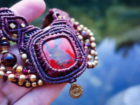 Crystallized Red Jasper Macrame Necklace | Ziba Design | Stone of Relaxation | Micro-Macrame | Healing Crystal Jewelry