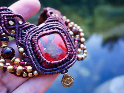 Crystallized Red Jasper Macrame Necklace | Ziba Design | Stone of Relaxation | Micro-Macrame | Healing Crystal Jewelry