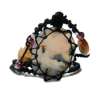 organic MOSS AGATE macrame necklace – Your Stone for Prosperity- bohemian healing crystal