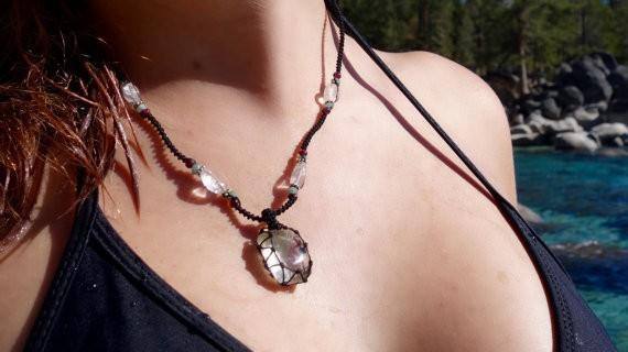 Green Calcite Macrame Necklace | Cleansing Healing Crystal