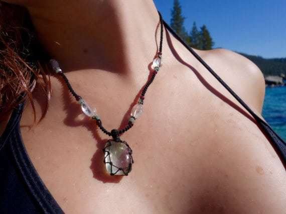 Green Calcite Macrame Necklace | Cleansing Healing Crystal
