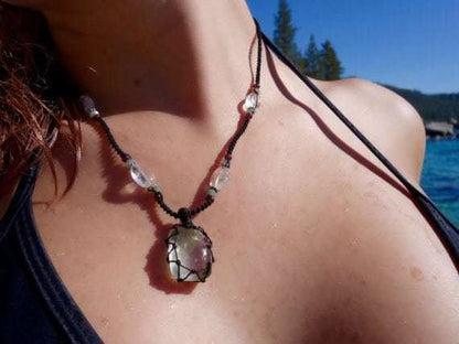 Green Calcite Macrame Necklace | Cleansing Healing Crystal