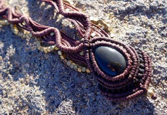 Golden Obsidian Macrame Necklace | Temple Design