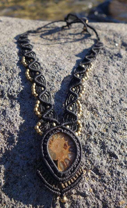 Ammonite Fossil Macrame Necklace | Temple Design
