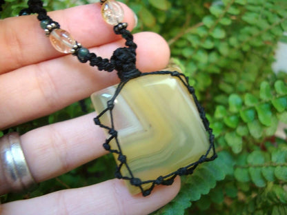 organic CHALCEDONY macrame Necklace – Your Stone for HARMONY – metaphysical healing crystal
