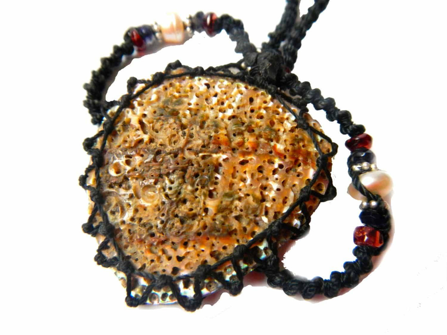 organic abalone seashell macrame Necklace – Your vessel for cleansing stone