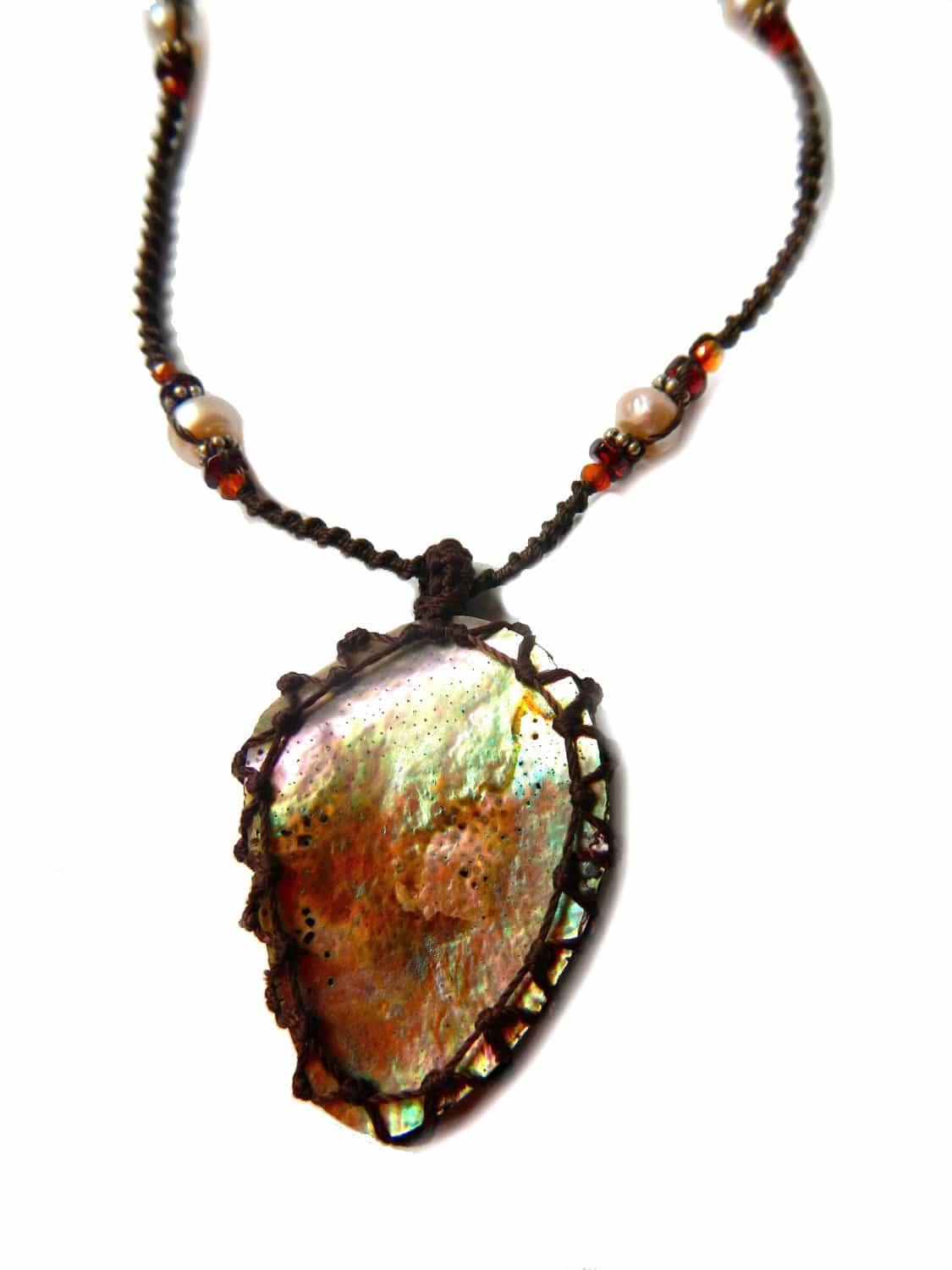 organic abalone seashell macrame Necklace – Your vessel for cleansing stone