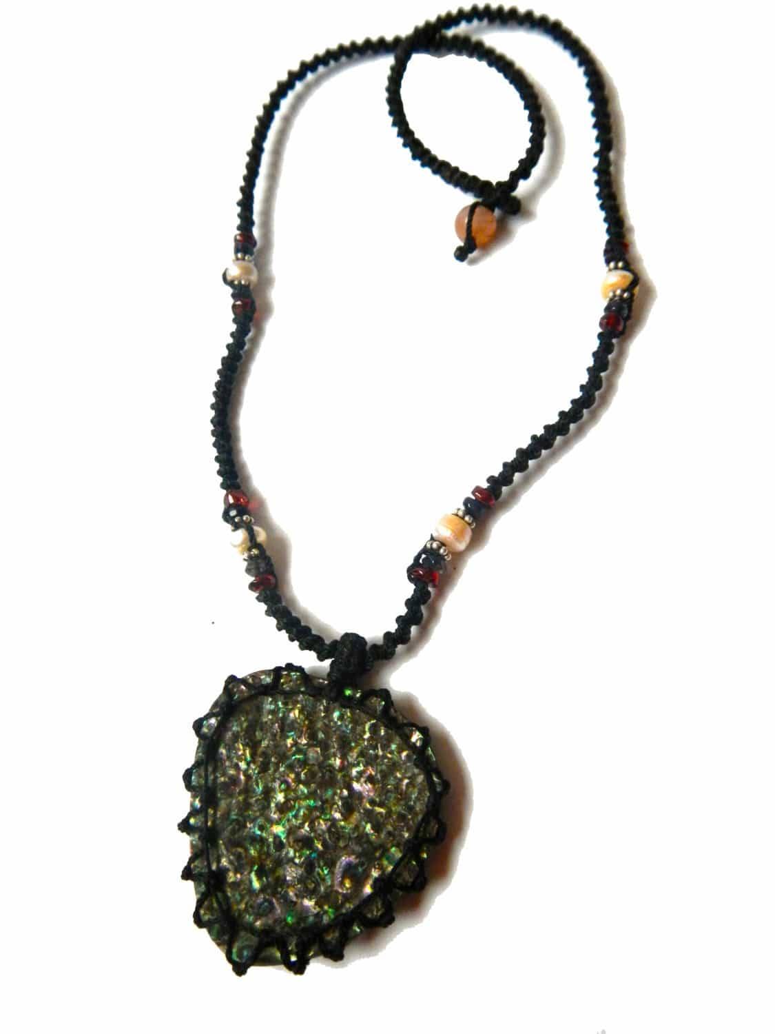 organic abalone seashell macrame Necklace – Your vessel for cleansing stone
