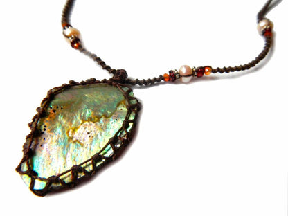 organic abalone seashell macrame Necklace – Your vessel for cleansing stone