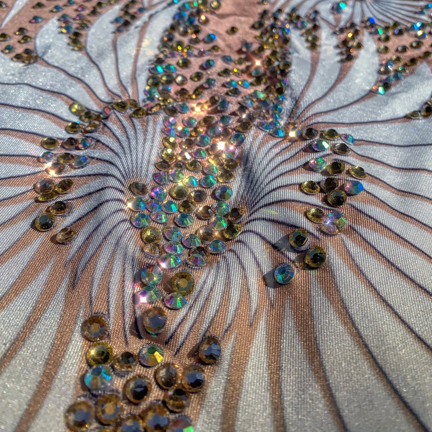Feminine Divine Rhinestone Bodysuit | White Gold Sacred Geometry Festival Catsuit – Manifestie