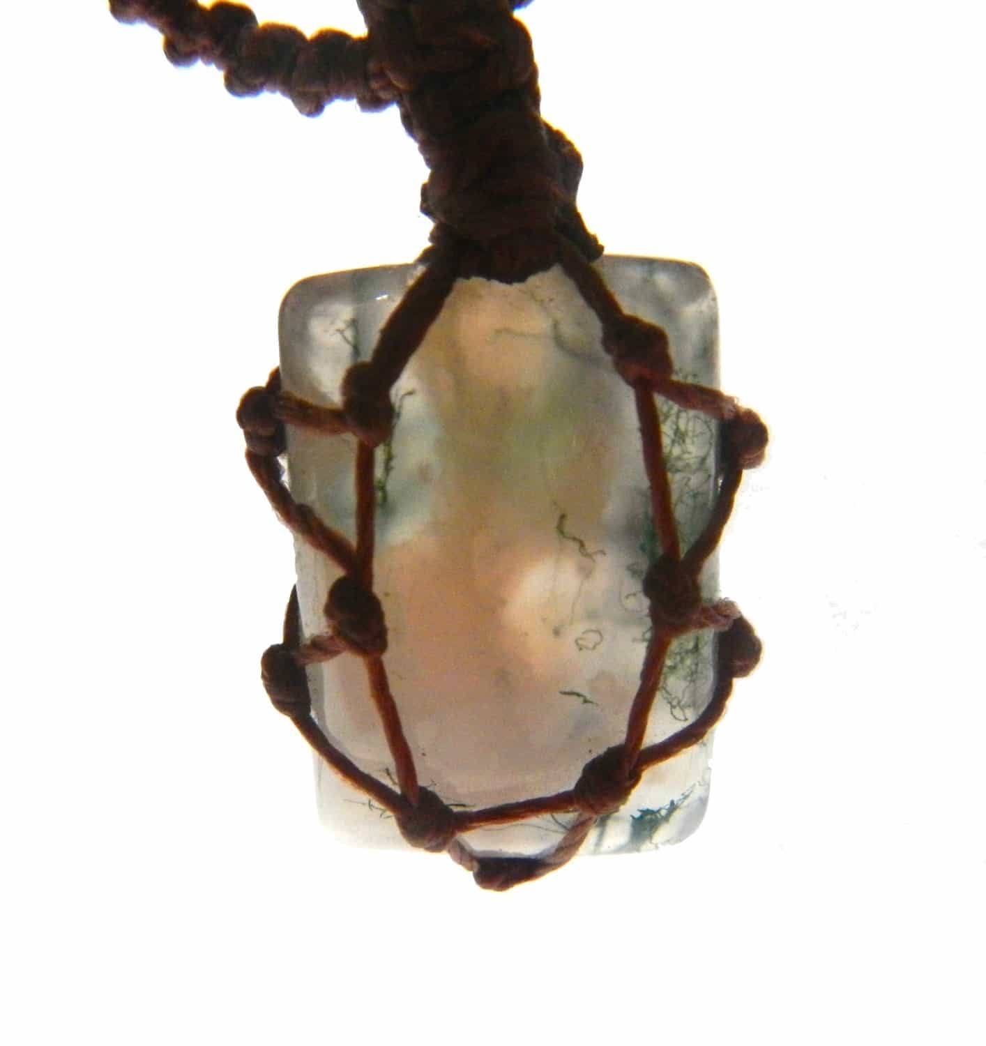 organic MOSS AGATE macrame necklace – Your Stone for Prosperity- bohemian healing crystal