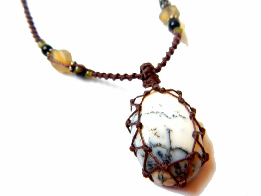 Tree Agate macrame Necklace – Your Stone For Abundance- Bohemian healing crystal