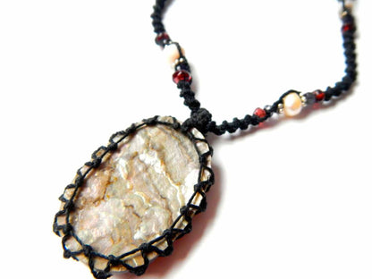 organic abalone seashell macrame Necklace – Your vessel for cleansing stone