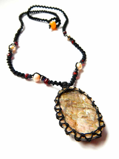 organic abalone seashell macrame Necklace – Your vessel for cleansing stone