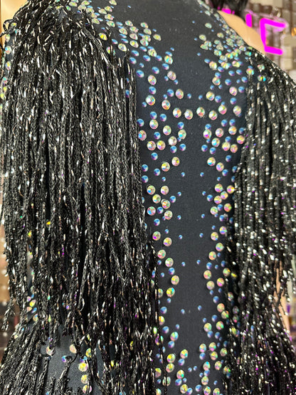 Taylor Black Rhinestone Bodysuit | Black Tassel Festival, Stage &amp; Cabaret Leotard – Manifestie