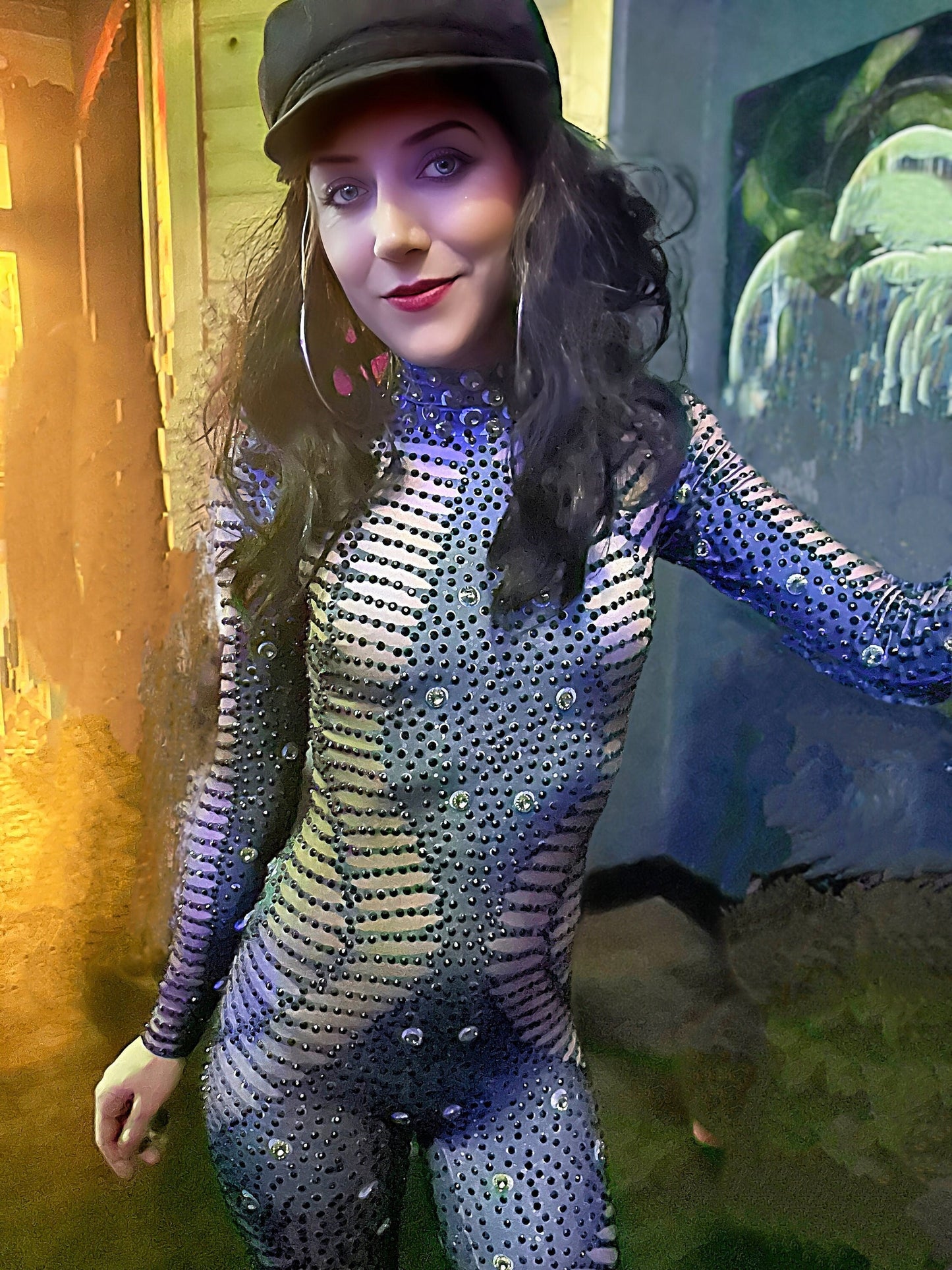 Kira Rhinestone Jumpsuit | Black Diamond Crystal Bodysuit – Manifestie