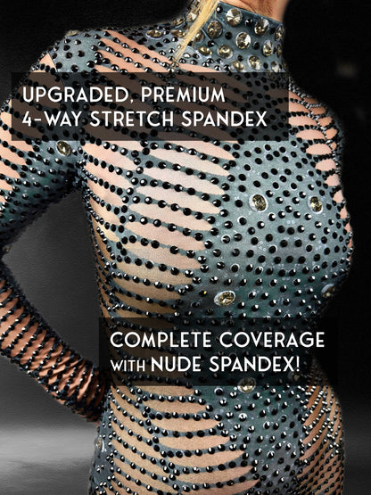 Kira Rhinestone Jumpsuit | Black Diamond Crystal Bodysuit – Manifestie