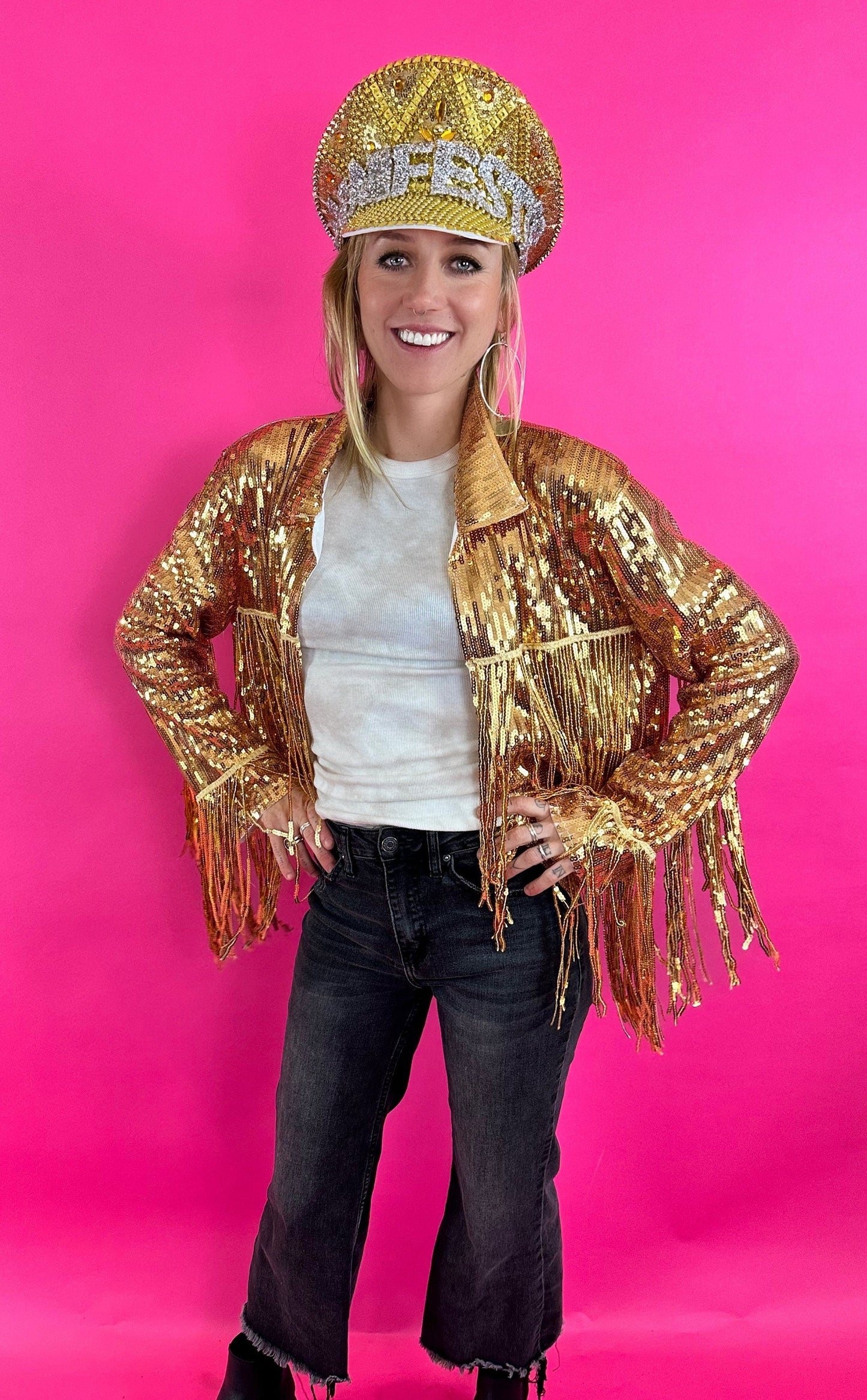 Unisex Gold Sequin Jacket, Disco Jacket, Vintage Fringed Coat, Boho Tinsel Jacket with Tassels, Western Jacket, Bohemian Party Jacket