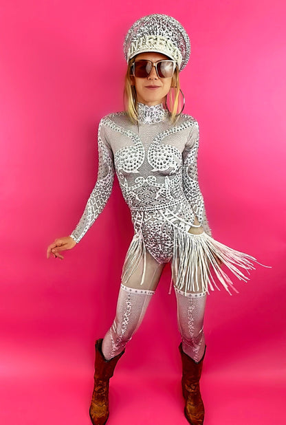 Josephine Rhinestone Bodysuit | White Diamond Western Festival Outfit – Manifestie
