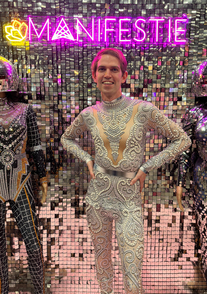 Venus Silver Rhinestone Bodysuit | Elegant Pearl & Crystal Festival Jumpsuit – Manifestie