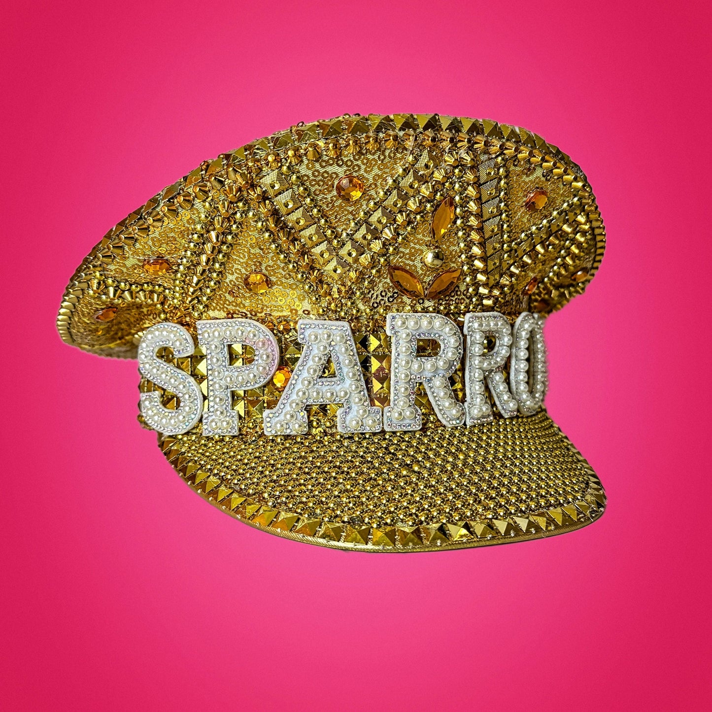 Personalized Gold Rhinestone Hat / Sequin Hat / Party Captain Hat / Festival Hat, Burning Man Rave Hat, Birthday Hat, Custom Hat
