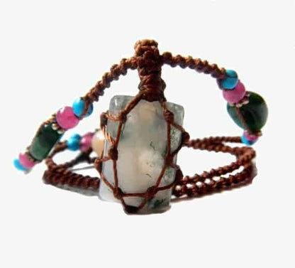 organic MOSS AGATE macrame necklace – Your Stone for Prosperity- bohemian healing crystal