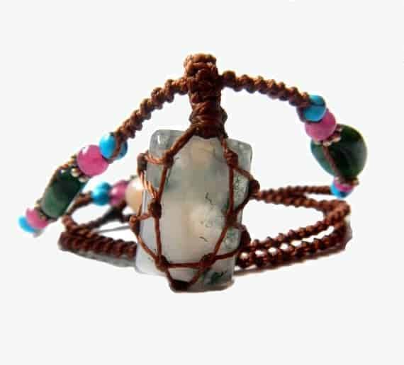 organic MOSS AGATE macrame necklace – Your Stone for Prosperity- bohemian healing crystal