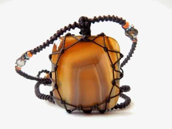 square Agate macrame Necklace – Your Stone For Protection – Bohemian healing crystal- chalcedony