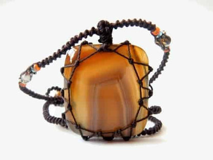 square Agate macrame Necklace – Your Stone For Protection – Bohemian healing crystal- chalcedony