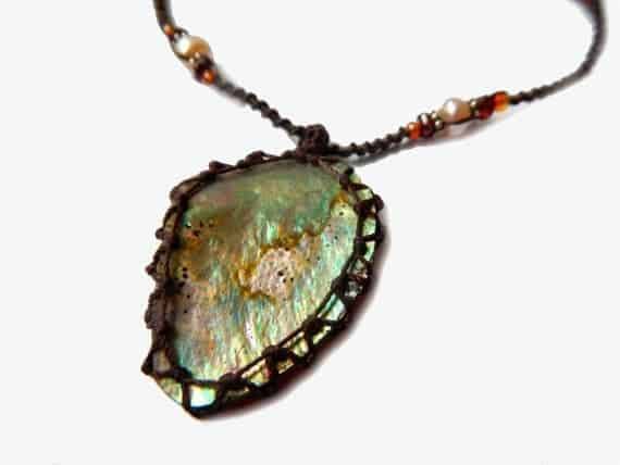 organic abalone seashell macrame Necklace – Your vessel for cleansing stone