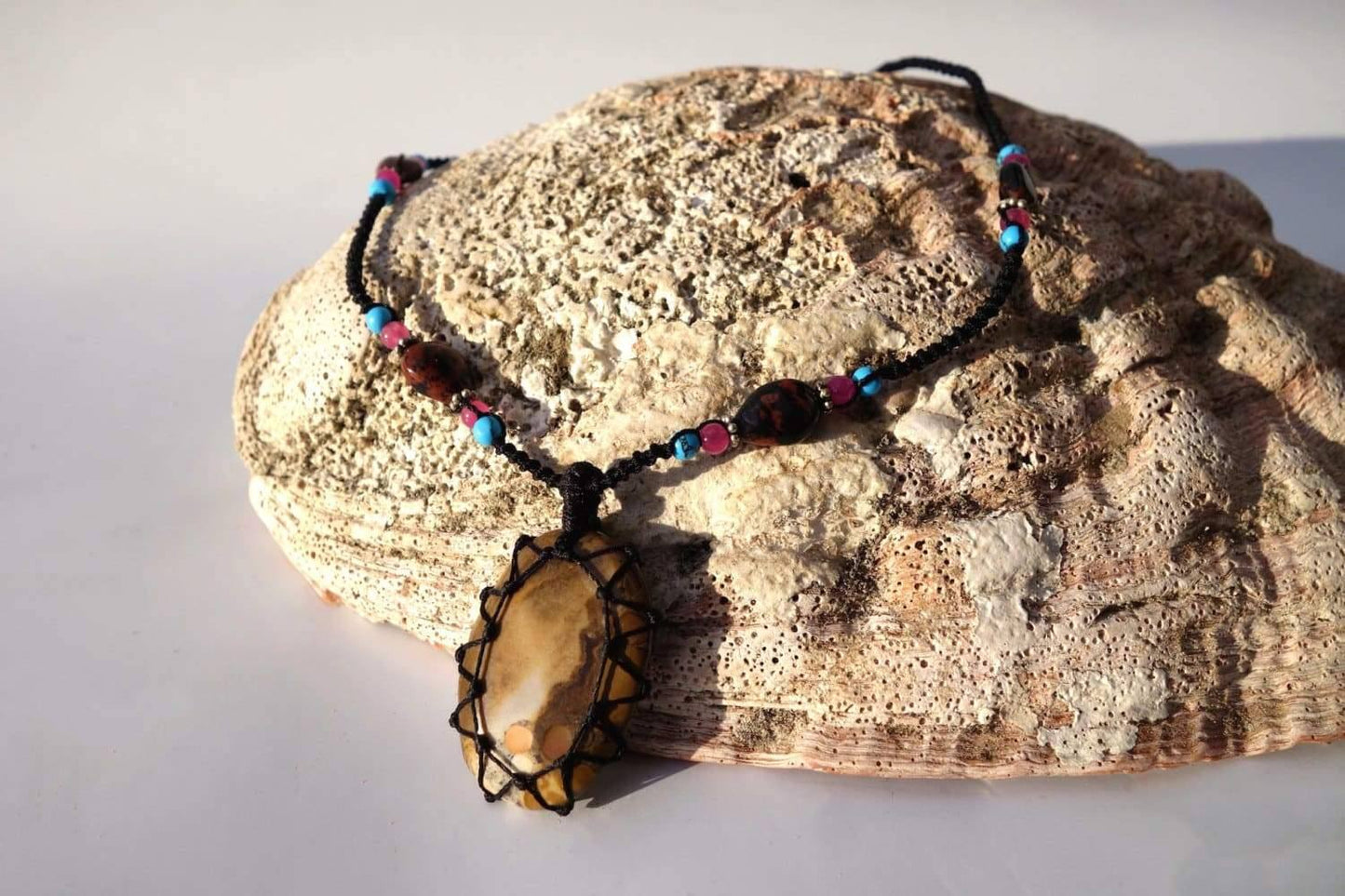 Organic Jasper Macrame Necklace | Stone for Relaxation | Unisex Healing Crystal