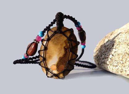 Organic Jasper Macrame Necklace | Stone for Relaxation | Unisex Healing Crystal