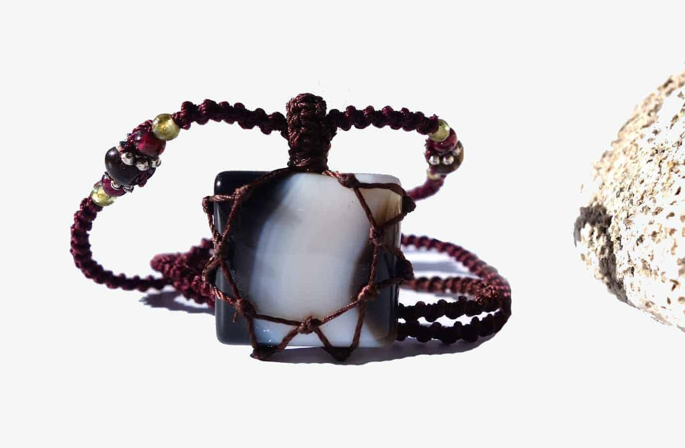 BLACK and White ONYX Macrame Necklace | Stone for Strength | Unisex Healing Crystal
