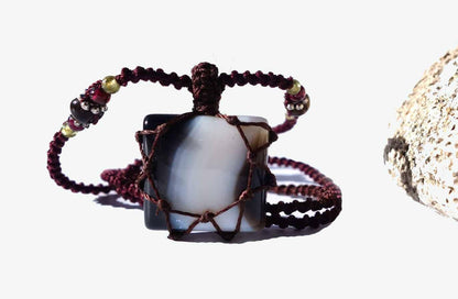 BLACK and White ONYX Macrame Necklace | Stone for Strength | Unisex Healing Crystal