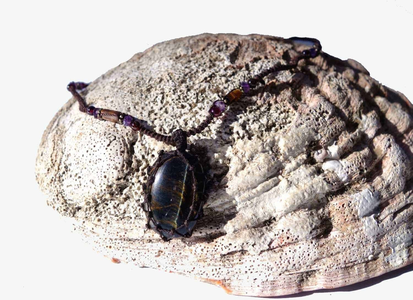 Tiger Eye Macrame Necklace | Stone for PROTECTION | Unisex Healing Crystal