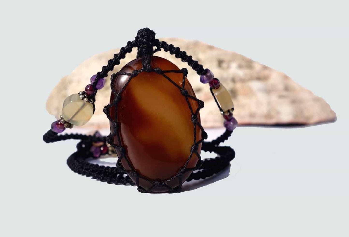 Agate Macrame Necklace | Your Stone For Protection| Unisex healing crystal- chalcedony