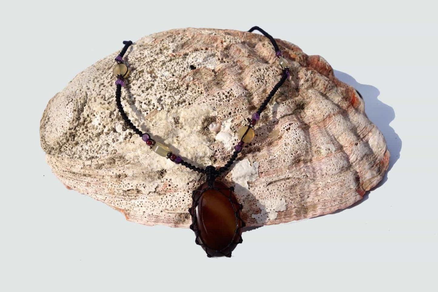 Agate Macrame Necklace | Your Stone For Protection| Unisex healing crystal- chalcedony
