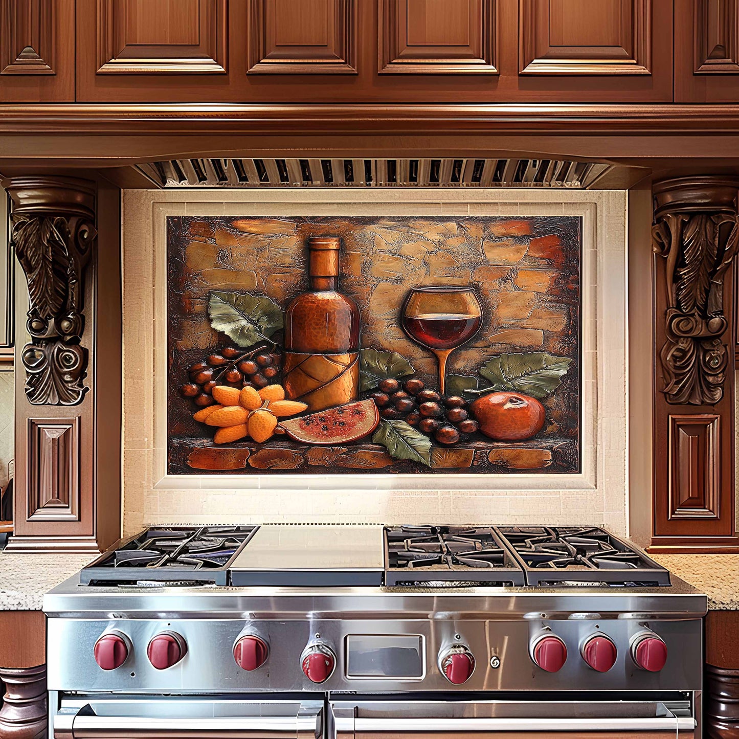 Vintage Harvest Tempered Glass Backsplash – Tuscan Style Kitchen Backsplash
