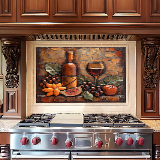 Vintage Harvest Tempered Glass Backsplash – Tuscan Style Kitchen Backsplash