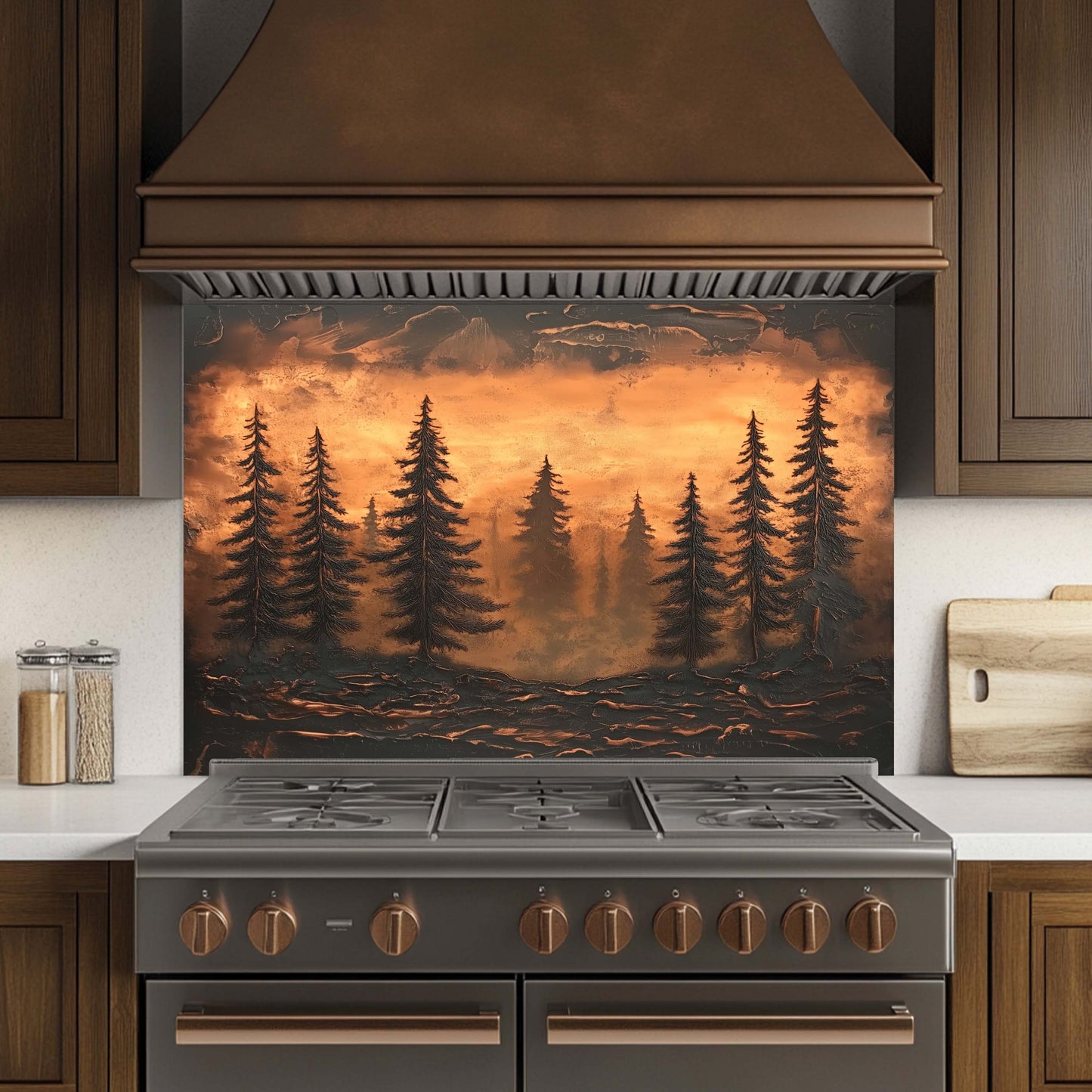 Copper Look Pines Tempered Glass Backsplash – Kitchen Backsplash