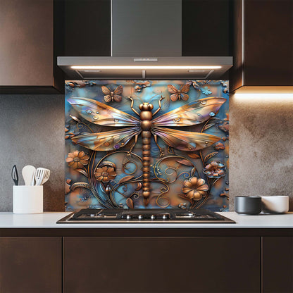 Golden Flight – Tempered Glass Backsplash for Stove | Dragonfly Copper Look Backsplash