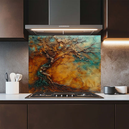 Bronze Spirit – Tempered Glass Backsplash for Kitchen Stove | Tree of Life Backsplash