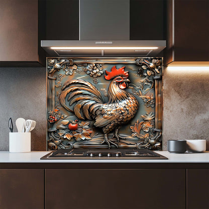 Copper Rooster – Tempered Glass Backsplash for Kitchen Stove | Copper Look Backsplash