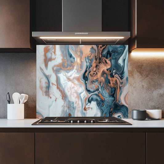 Glass Kitchen Backsplash – Copper Smoke Marble Abstract Design