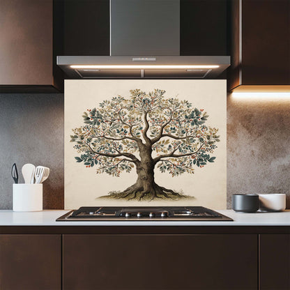 Fruit Root – Tempered Glass Backsplash for Kitchen | Botanical Tree of Life Backsplash