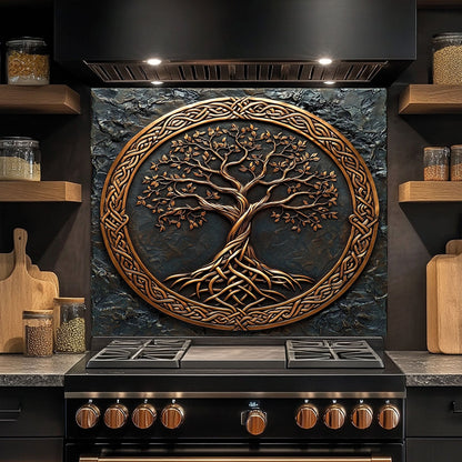 Celtic Tree of Life Glass Backsplash – Bronze Kitchen Backsplash for Stove