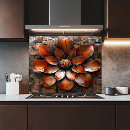 Burnt Petal – Tempered Glass Backsplash for Kitchen | Copper Look Flower Backsplash