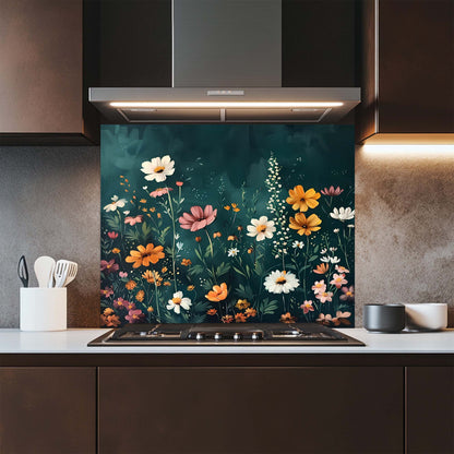 Wild Bloom – Tempered Glass Backsplash for Kitchen Stove | Wildflower Field Splashback