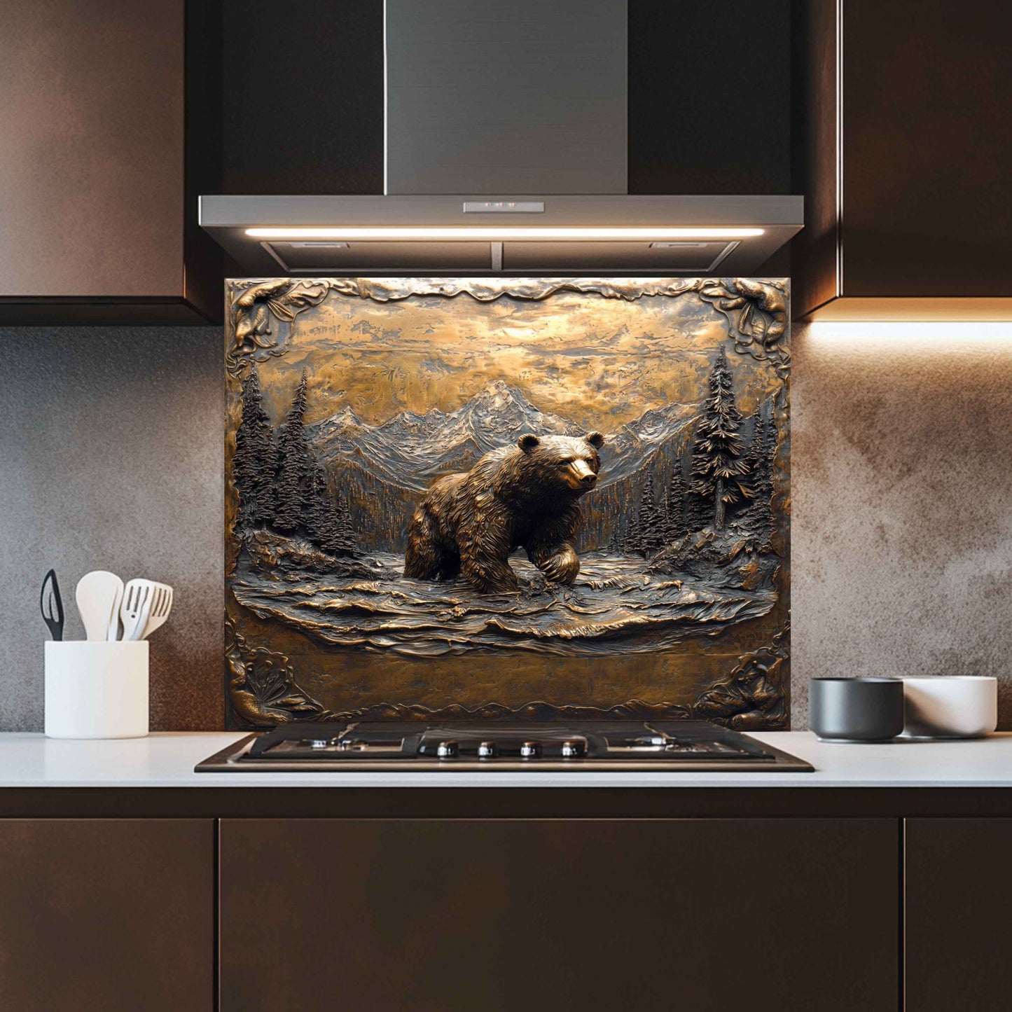 Forest Roar Bear – Tempered Glass Backsplash for Kitchen Stove