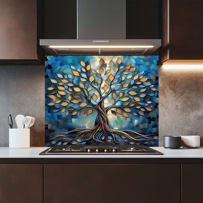 Electric Root – Tempered Glass Backsplash for Stove | Abstract Tree of Life Backsplash